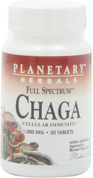 Planetary Herbals Chaga Full Spectrum, Enhance Cellular Immunity, 30 Tablets