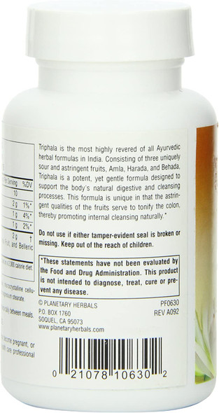 Planetary Herbals Triphala by Planetary Ayurvedics 500mg, Cleanser for GI Tract Wellness, 60 Capsules