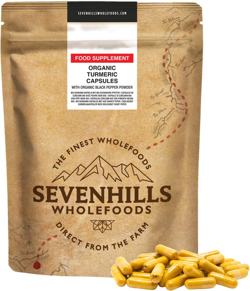 Sevenhills Wholefoods Organic Turmeric with Black Pepper Powder Capsules 180 x 500mg