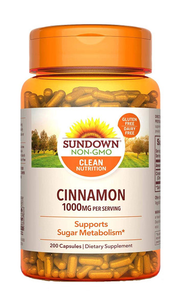 Sundown Naturals Cinnamon 1000 Mg Capsules Value Size, 200 Count pack of 2