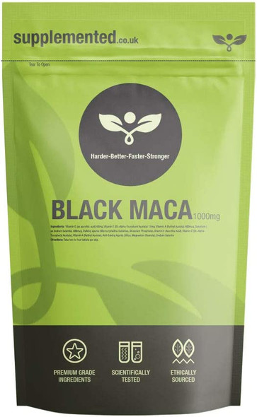 Black Maca Root 1000mg 90 Tablets Supplement UK Made. Pharmaceutical Grade Energy, Fertility and Mood