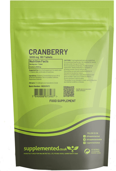 Cranberry Extract 5000mg 90 Tablets, High Strength Supplement Extract Pills UK Made. Pharmaceutical Grade