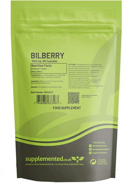 Bilberry Extract 1000mg 360 Capsules Eye and Sight Supplement UK Made. Pharmaceutical Grade