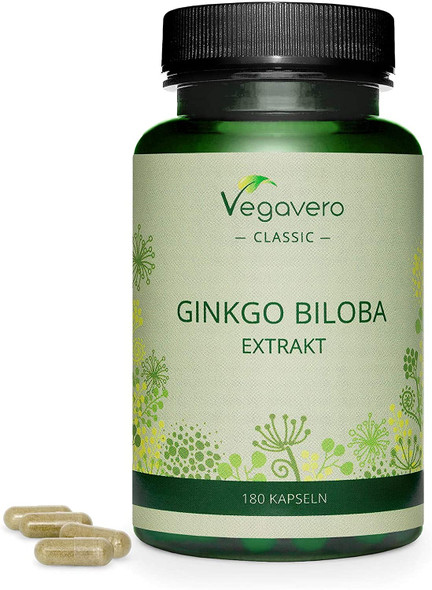 Ginkgo Biloba 6000mg Vegavero® | High Strength 50:1 Extract | 6 Month Supply - 180 Vegan Capsules | 24% Glycosides | NO Additives
