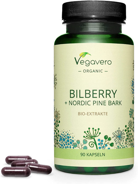 Organic Bilberry & Pine Bark Vegavero® | High Strength 20:1 Extracts | Premium Quality from Finland (Feno-Myrtillus® & Fenoprolic®)| NO Additives | Vegan | 90 Capsules