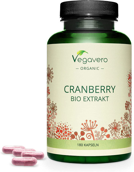 Cranberry Vegavero® | 100% Organic | Pure Extract | 180 Vegan Capsules | for Urinary Infections | Additives & Pesticide Free