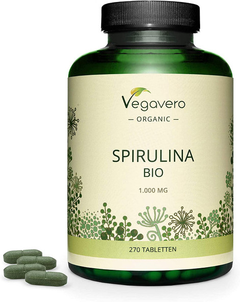 Spirulina Vegavero® | 100% Organic | 1000mg per Tablet | NO Additives | 270 Vegan Tablets | Rich Source of Protein, Vitamins & Minerals