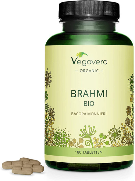 Organic Bacopa Monnieri Vegavero® | 750mg Brahmi Per Tablet | 180 Tablets | NO Additives | Vegan | Natural Bacosides