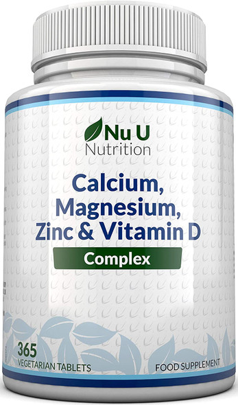 Calcium, Magnesium, Zinc & Vitamin D Supplement | 365 Vegetarian Tablets | 6 Month Supply of Nu U Nutrition Osteo Supplement