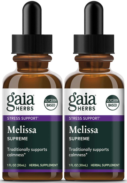 Gaia Herbs Melissa Supreme, Alcohol Free Liquid Herbal Extract, 1 Ounce (Pack of 2) - Calming Attention and Focus Supplement with Lemon Balm & Chamomile