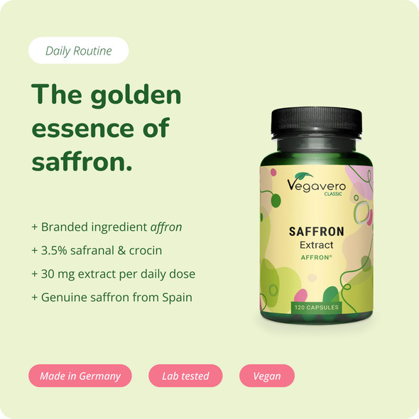 Vegavero Saffron Extract Vegavero Affron with 3.5% Safranal & Crocin 120 Capsules Premium Crocus Sativus Supplement Lab-Tested & Vegan
