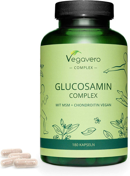 Glucosamine Complex Vegavero® | Vegan | with Chondroitin (Mythocondro®), MSM, Devil's Claw and Vitamin C | NO Additives | 180 Capsules