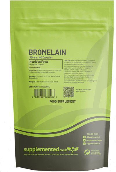 Bromelain 350mg Supplement 90 Capsules High Strength Digestive Enzyme Pineapple Extract UK Made. Pharmaceutical Grade