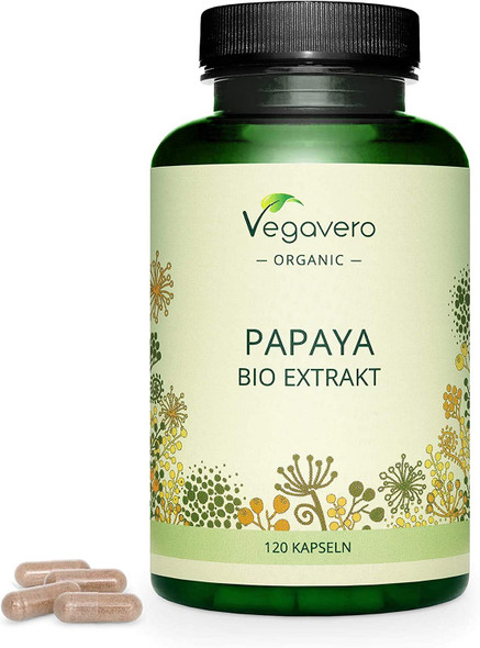 Papaya Vegavero® | 100% Organic | 1400mg Carica Papata Fruit Extract | NO Additives & Non-GMO | 120 Vegan Capsules