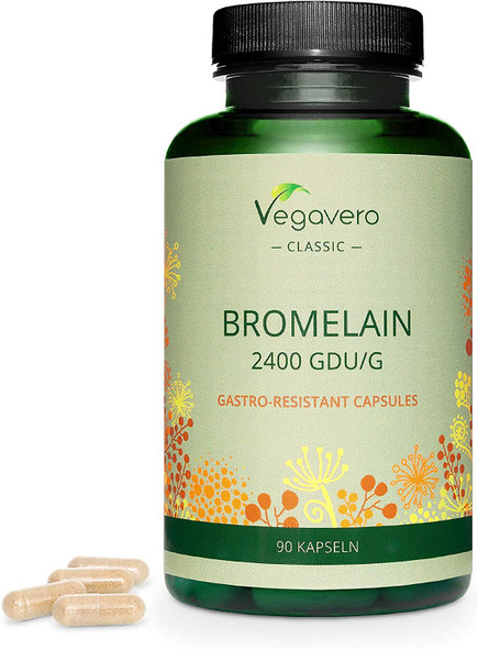 Bromelain 500mg Vegavero® | High Strength - 2400 GDU/g | NO Additives | 90 Gastro-Resistant DrCaps® | Pure Pineapple Enzyme | Vegan