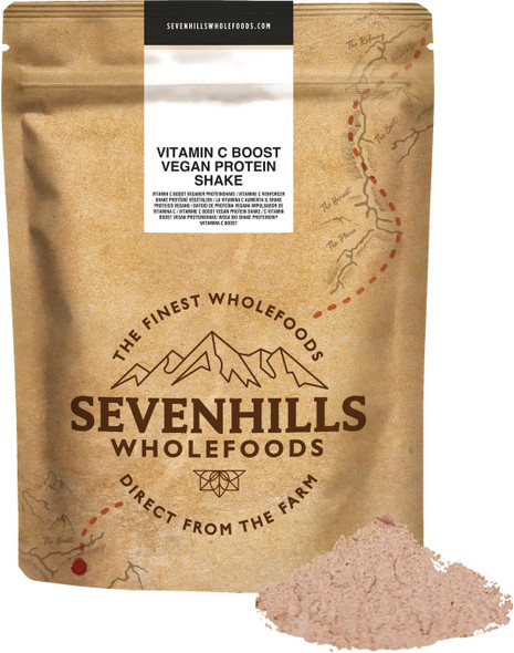 Sevenhills Wholefoods Vitamin C Boost Fruity Vegan Protein Shake Powder Blend 400g with Organic Pea & Rice Protein, Chicory Root Fibre, Banana, Acerola, Strawberry & Beetroot Powder