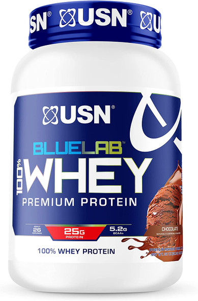 USN Supplements BlueLab 100 Percent Whey Protein Powder - Keto Friendly, Low Carb and Low Calorie, Chocolate, 2 Pounds (FWHB0008002)
