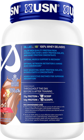 USN Supplements BlueLab 100 Percent Whey Protein Powder, Keto Friendly, Low Carb and Calorie, 2 lb