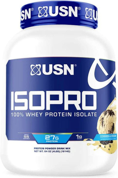 USN Supplements Low Carb IsoPro 100% Whey Protein Isolate Powder - Keto Friendly, Sugar Free and Low Calorie, Cookies & Cream, 4 Pound (Pack of 1)