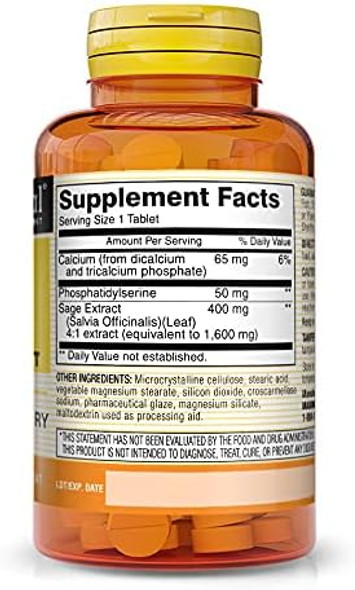 Mason Natural Brain Power With Sage Extract And Calcium - Optimize Mental Focus And Alertness, For A Positive Mood, Specialty Formula, 60 Caplets