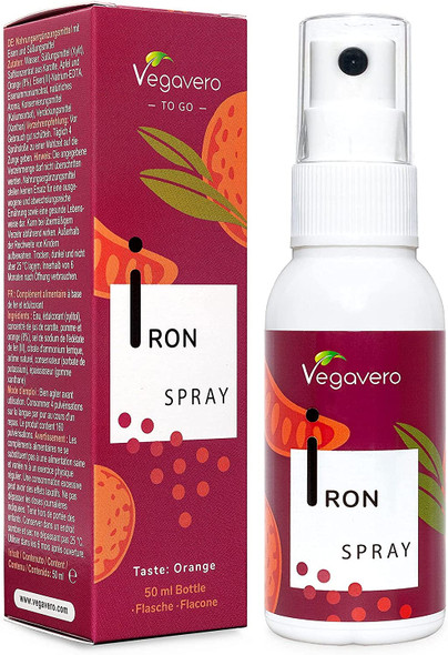 Iron Spray Vegavero® | 14mg | High Absorption Form | Without Sugar | 50 ml | Natural Orange Flavour | Vegan