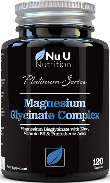 Magnesium Glycinate with Vitamin B6, Zinc and Pantothenic Acid - 250mg Elemental Magnesium from Chelated Magnesium - 120 Magnesium Bisglycinate Capsules - Vegan & Vegetarian