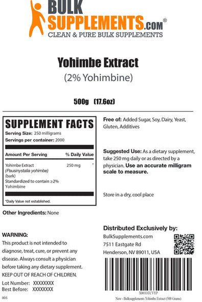 Bulksupplements.com Yohimbe Extract - Supplements for Men - Yohimbe Bark - Yohimbe Supplements for Men (500 Grams)