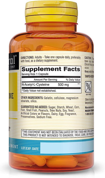 Mason Natural Nac N-Acetyl L-Cysteine 500 Mg - Supports Cellular Health, Immune System Booster, For General Wellness, 60 Capsules (Pack Of 3)
