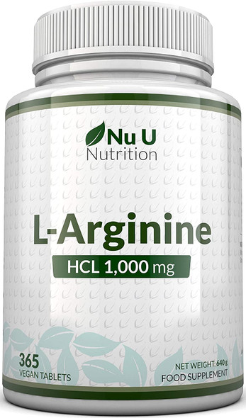 L-Arginine 4000 | 365 Vegetarian and Vegan Tablets | Up to One Year Supply of L Arginine HCL | 1000mg Per Tablet