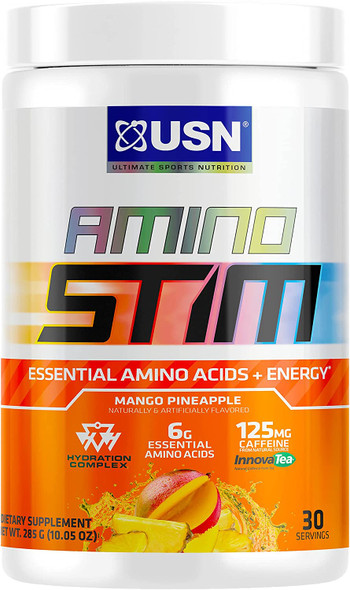 USN Amino Stim EAAs (Essential Amino Acids) + Energy, 125mg Caffeine, 6g Essential Amino Acids, Hydration Complex, Muscle Growth Recovery, Mango Pineapple, 10.05 Ounce (Pack of 1)