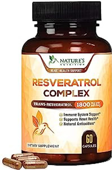 Resveratrol 1800Mg Per Serving - Supports Healthy Aging & Natural Heart Support With Antioxidants - Extra Strength Trans-Resveratrol Supplement For Men & Women - Bottled In Usa - 120 Capsules