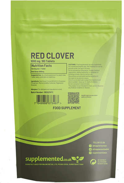 Red Clover Extract 1000mg 90 Tablets - High Strength Tablet UK Made. Pharmaceutical Grade
