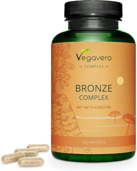 Tanning Capsules Vegavero® | with Beta Carotene, Vitamin E, L-Tyrosine, Copper, Zinc & Plant Extracts | 180 Vegan Capsules | Skin Protection Support