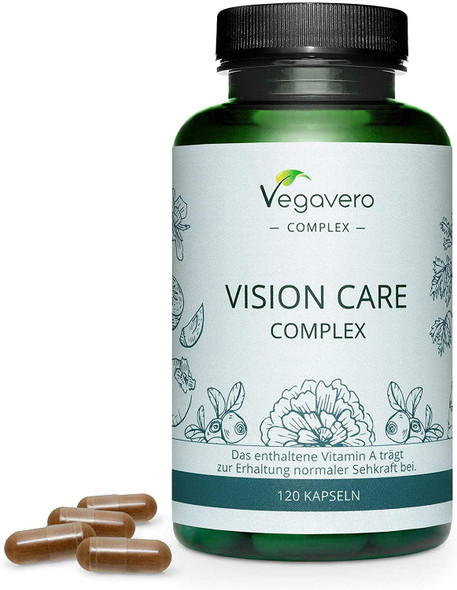 Eye Vitamins Vegavero® | Lutein, Zeaxanthin, Bilberry, Beta Carotene Extracts, Vitamin B2 & Zinc | 120 Vegan Capsules