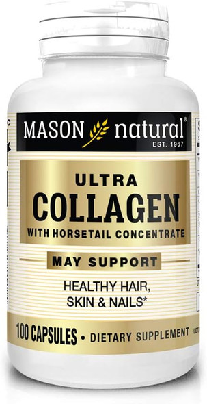 Mason Natural, Ultra Collagen Beauty Formula Capsules, 100-Count Bottle, Dietary Supplement Made With 100% Pure Collagen Supports Healthy, Flexible And Strong Skin And Tissue