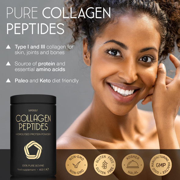 Premium Collagen Powder 400g - 100% Pure Bovine Collagen Type 1 & 3 - Collagen Supplements for Women & Men - Hydrolysed Collagen Peptides - High in Protein & Amino Acids - Rapidly Dissolves in Water