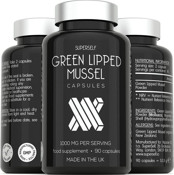 Green Lipped Mussel Capsules 1000mg - Pure New Zealand Green Lipped Mussel Powder for Humans & Dogs - 90 Tablets - High Strength Supplement 500mg per Capsule - Made in The UK