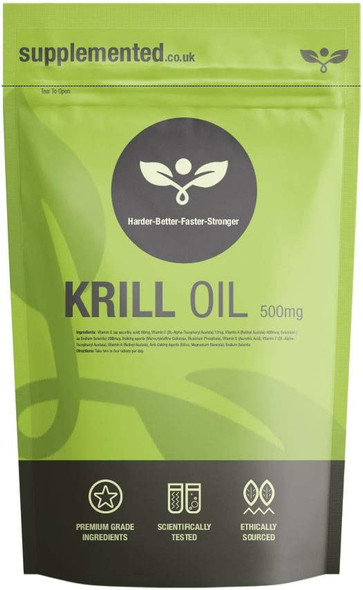 Krill Oil 500mg 180 Capsules - Superba Omega/Joint, Heart & Brain Supplement UK Made. Pharmaceutical Grade