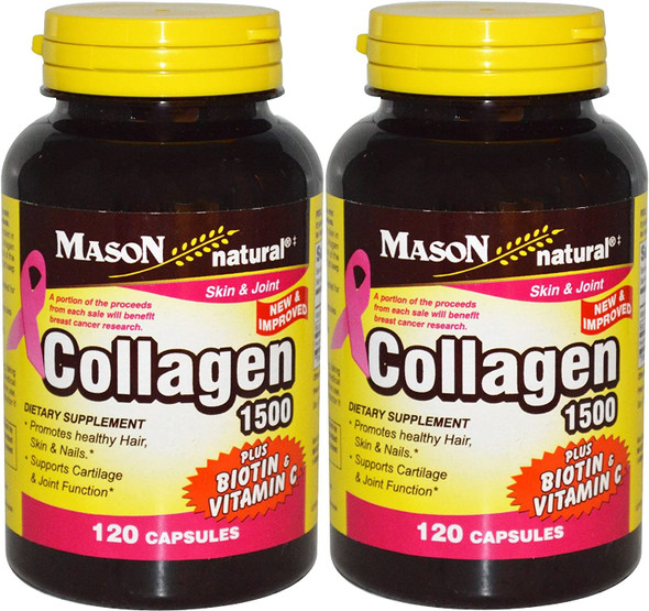 Mason Natural Collagen plus Vitamin C, 1500 mg, 120 Capsules (Pack of 2)