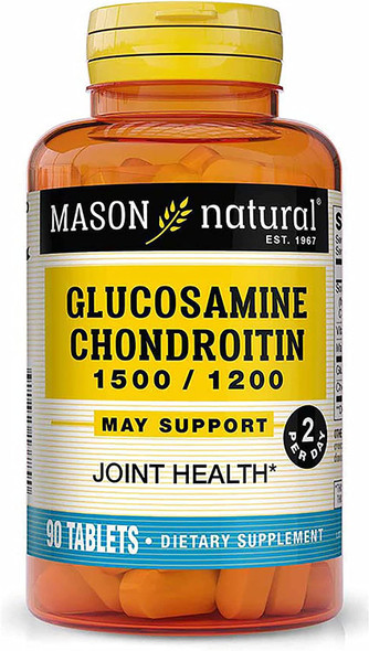 Mason Natural Glucosamine Chondroitin 1500/1200 2 Per Day with Vitamin C - Supports Joint Health, Improved Flexibility and Mobility*, 90 Capsules