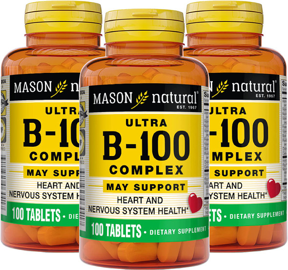 Mason Natural Ultra B-100 Complex - Healthy Heart And Nervous System, Improves Immune Function And Energy Metabolism, 100 Tablets (Pack Of 3)