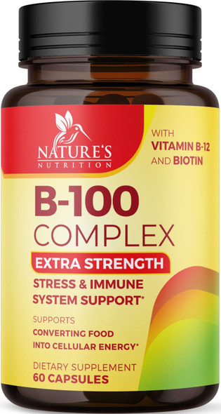 B Complex - Plus Biotin, Vitamin C, & Folate - B-Complex with All B Vitamins - for Natural Energy Support & Immune Support - Vegan High Potency Super Vitamin B Supplement - 60 Capsules