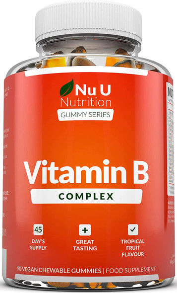 Vitamin B Complex Gummies for Adults & Kids - 90 Vegan Gummies - Vitamins B2, B3, B5, B6, B8, B9, B12, Zinc & Iodine - 3 Month Supply - Supports Energy Production