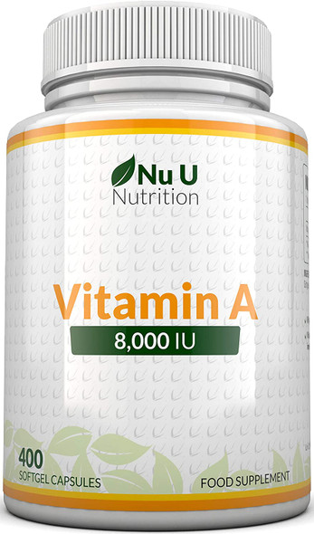 Vitamin A 8000 IU - High Strength Vitamin A Supplement, 400 Softgels 13 Month Supply - Supports The Maintenance of Normal Skin & Vision, Easy to Swallow