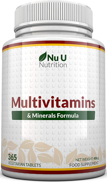 Multivitamins & Minerals Formula | 365 Tablets (Up to 1 Year Supply) | 24 Multivitamins with Iron and Minerals for Men and Women |Suitable for Vegetarians by Nu U Nutrition.