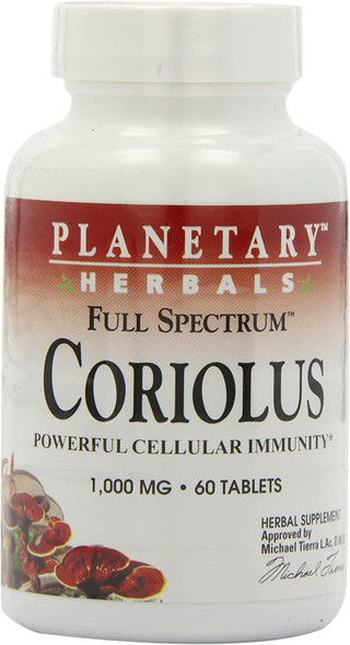 Planetary Herbals Coriolus Full Spectrum 1000mg, Powerful Cellular Immunity, 60 Tablets