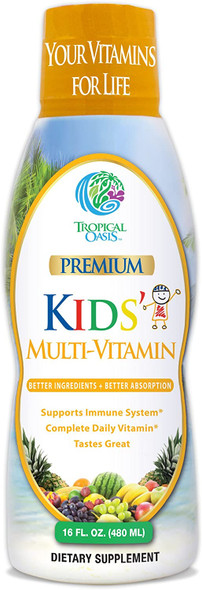 Premium Liquid Multivitamin For Kids | Sugar Free Kids Vitamins | 100% DV of 14 Vitamins for Kids | Multivitamin for Children Ages 4+ | Great Tasting, Non-GMO, Max 98% Absorption Rate- 16 oz, 32 Serv