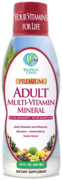 Tropical Oasis Adult Liquid Multivitamin -Liquid Multi-Vitamin and Mineral Supplement with 125 Total Nutrients Including; 85 Vitamins & Minerals, 23 Amino Acids, and 18 Herbs - 16 fl oz, 32 serv