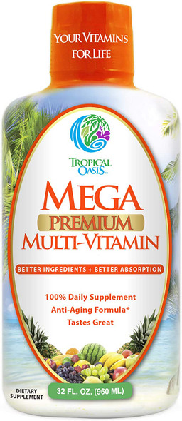 Mega Premium Liquid Multivitamin | Natural Immune Support Vitamin W/ 1333% Vitamin C, 200% D3, Zinc + 20 Vitamins, 70 Minerals, & 21 Amino Acids | Sugar Free | Orange Flavor | 98% Absorption | 32 Serv