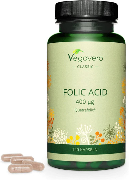Methyl Folate Vegavero® 400mcg | Natural Folic Acid Tablet Alternative | NO Additives | Vitamin B9 Quatrefolic® (5-MTHF) Pregnancy, Preconception, Maternal Tissue Growth, 120 Vegan Capsules